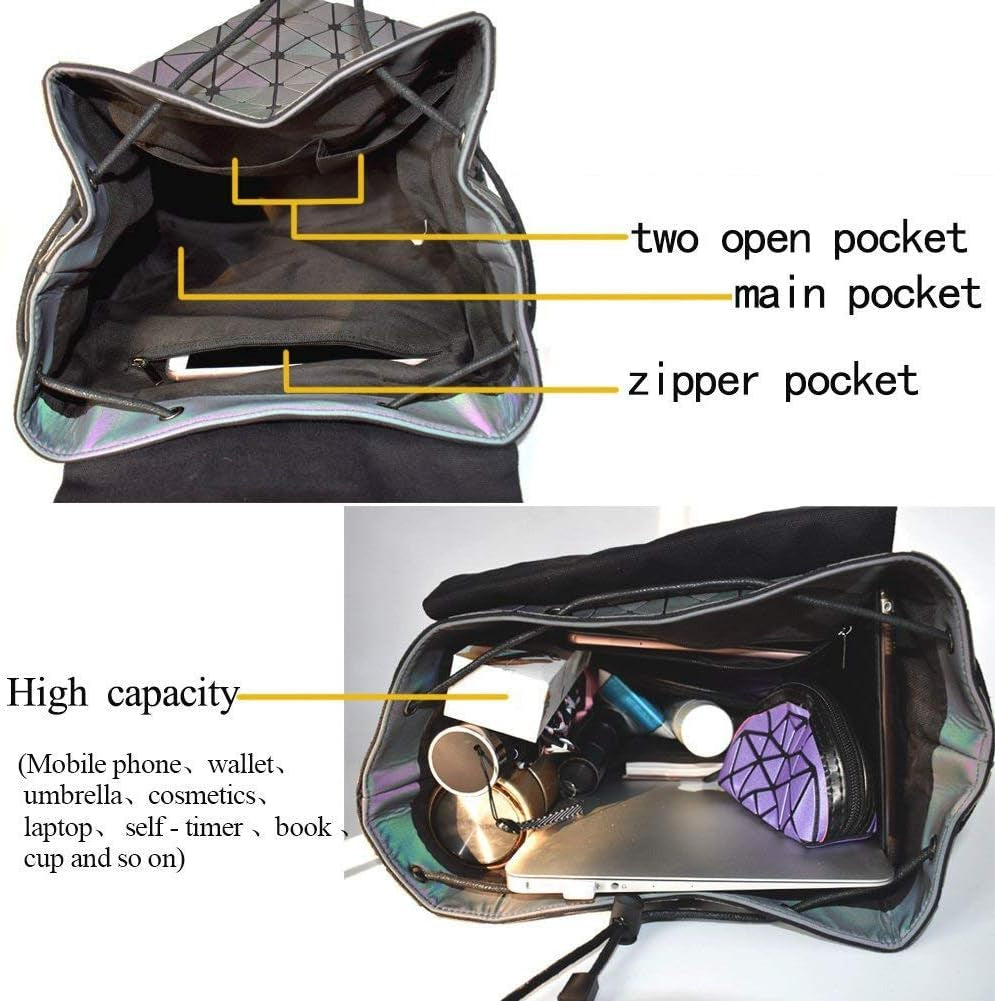 Luminous Geometric Backpacks Women Holographic Reflective Bags Handbags Holographic Reflective Bags Iridescent Backpack (BB180001-02)