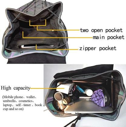 Luminous Geometric Backpacks Women Holographic Reflective Bags Handbags Holographic Reflective Bags Iridescent Backpack (BB180001-02)