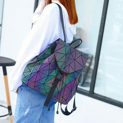 Luminous Geometric Backpacks Women Holographic Reflective Bags Handbags Holographic Reflective Bags Iridescent Backpack (BB180001-02)